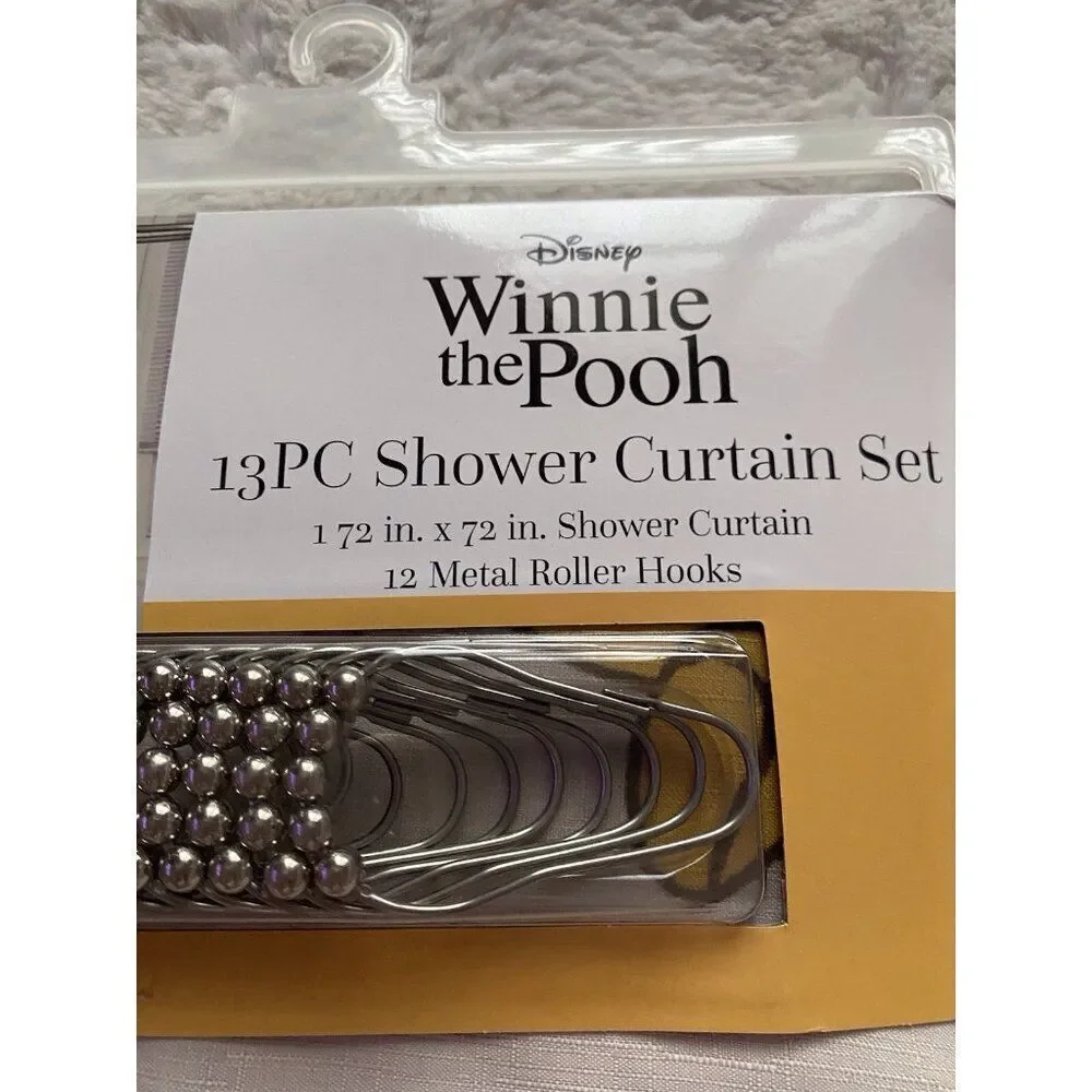 13 Piece Winnie the Pooh Piglet Fabric Shower Curtain Set And Metal Hooks NEW‎